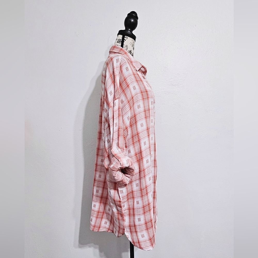 Max Studio Checkered Button-Up Oversized Tunic Sh… - image 4